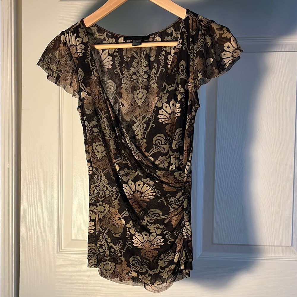 Express Floral Sheer Blouse - Black and Tan